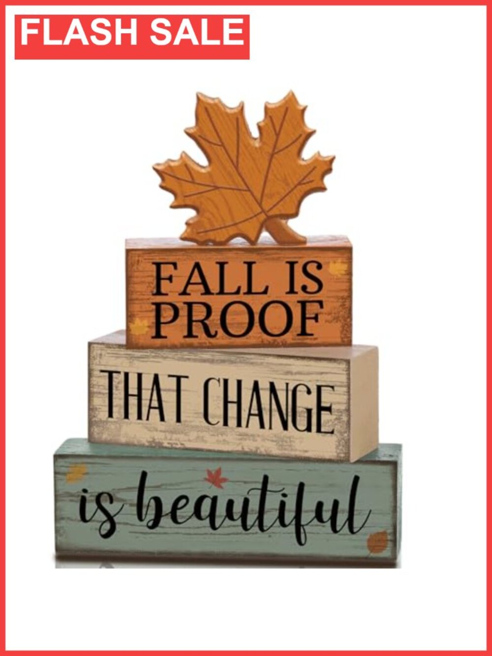 4 Pc Wooden Fall Maple Leaf Stacked Book Decor Tiered Tray Sign